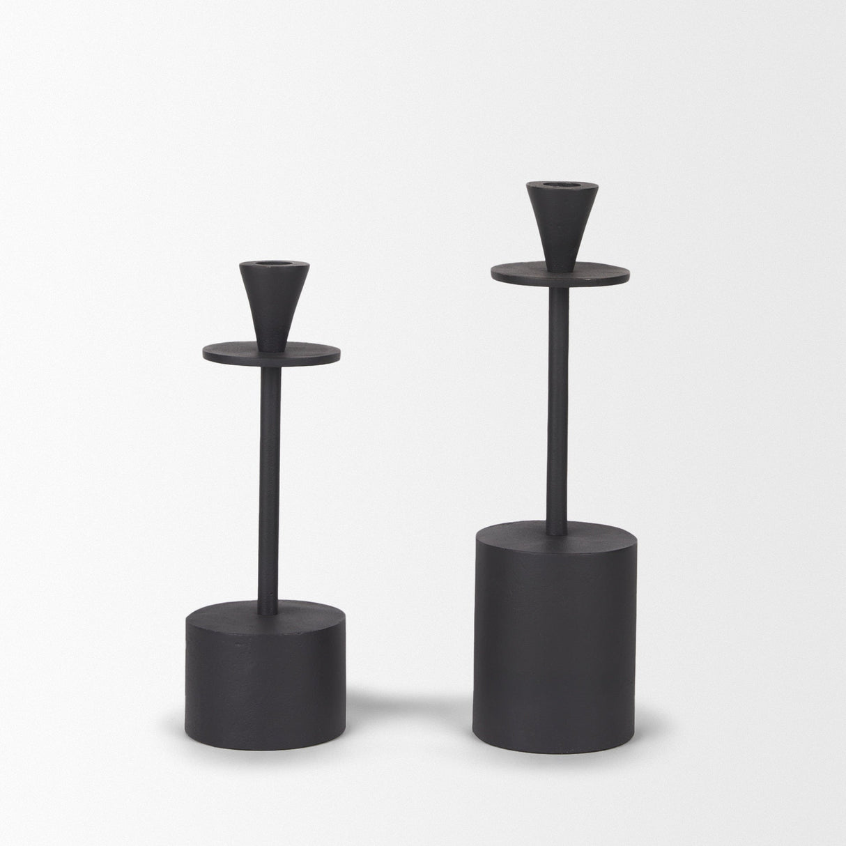 Petria Matte Black Textured Metal Taper Candle Holders by Mercana at Eve Furniture