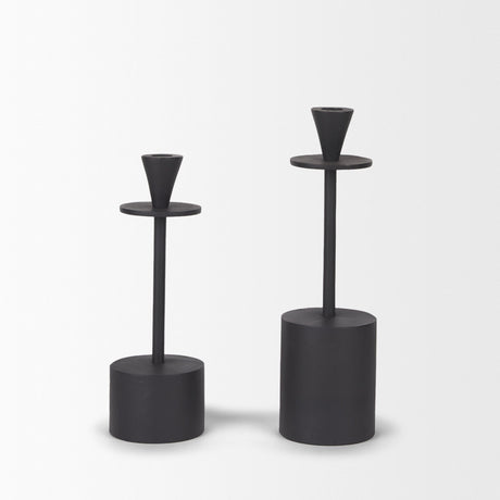Petria Matte Black Textured Metal Taper Candle Holders by Mercana at Eve Furniture