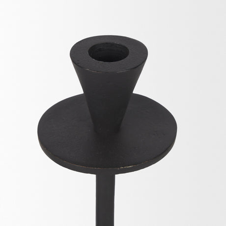 Petria Matte Black Textured Metal Taper Candle Holders by Mercana at Eve Furniture