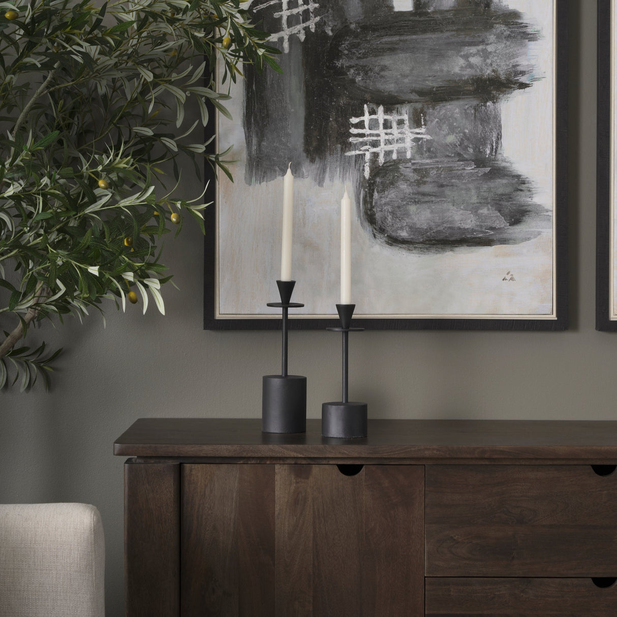 Petria Matte Black Textured Metal Taper Candle Holders by Mercana at Eve Furniture