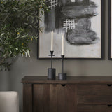 Petria Matte Black Textured Metal Taper Candle Holders by Mercana at Eve Furniture