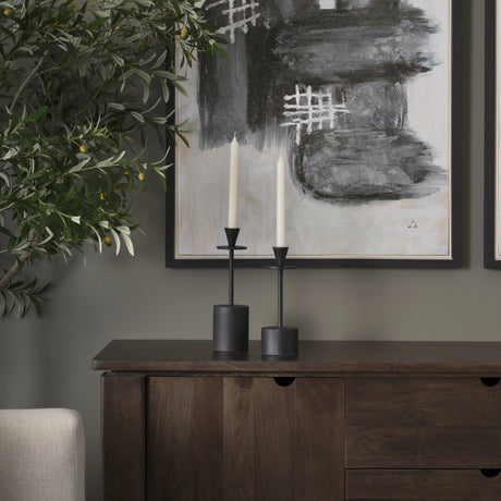 Petria Matte Black Textured Metal Taper Candle Holders by Mercana at Eve Furniture