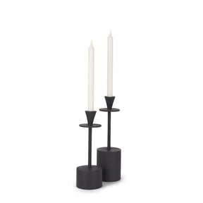 Petria Matte Black Textured Metal Taper Candle Holders by Mercana at Eve Furniture