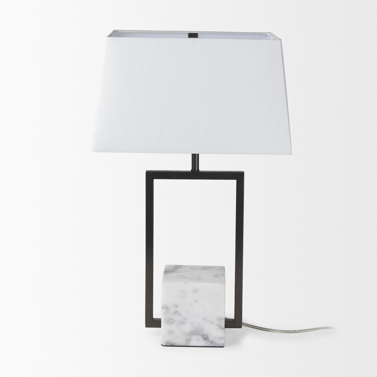 Peyton 14.0L x 9.0W x 26.2H Black Metal W/Marble Cube and White Shade Table Lamp by Mercana at Eve Furniture