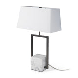 Peyton 14.0L x 9.0W x 26.2H Black Metal W/Marble Cube and White Shade Table Lamp by Mercana at Eve Furniture
