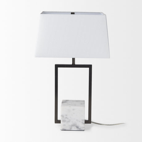 Peyton Black Metal W/Marble Cube and White Shade Table Lamp by Mercana at Eve Furniture