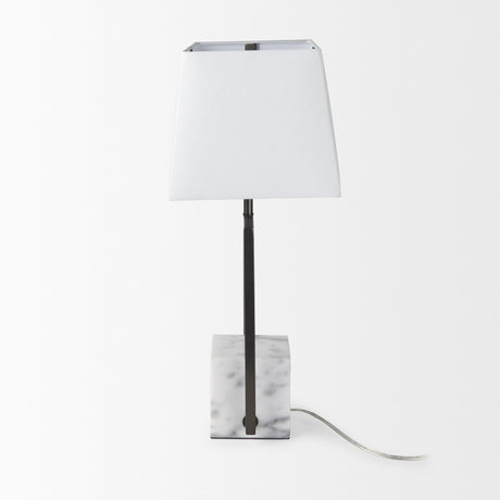 Peyton Black Metal W/Marble Cube and White Shade Table Lamp by Mercana at Eve Furniture