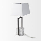 Peyton Black Metal W/Marble Cube and White Shade Table Lamp by Mercana at Eve Furniture