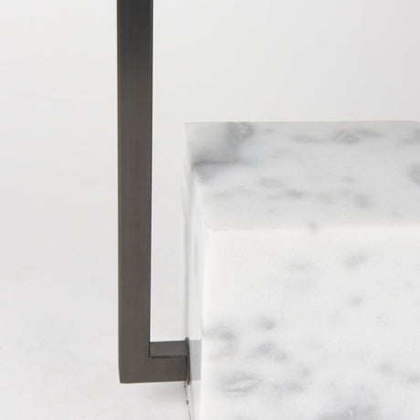 Peyton Black Metal W/Marble Cube and White Shade Table Lamp by Mercana at Eve Furniture