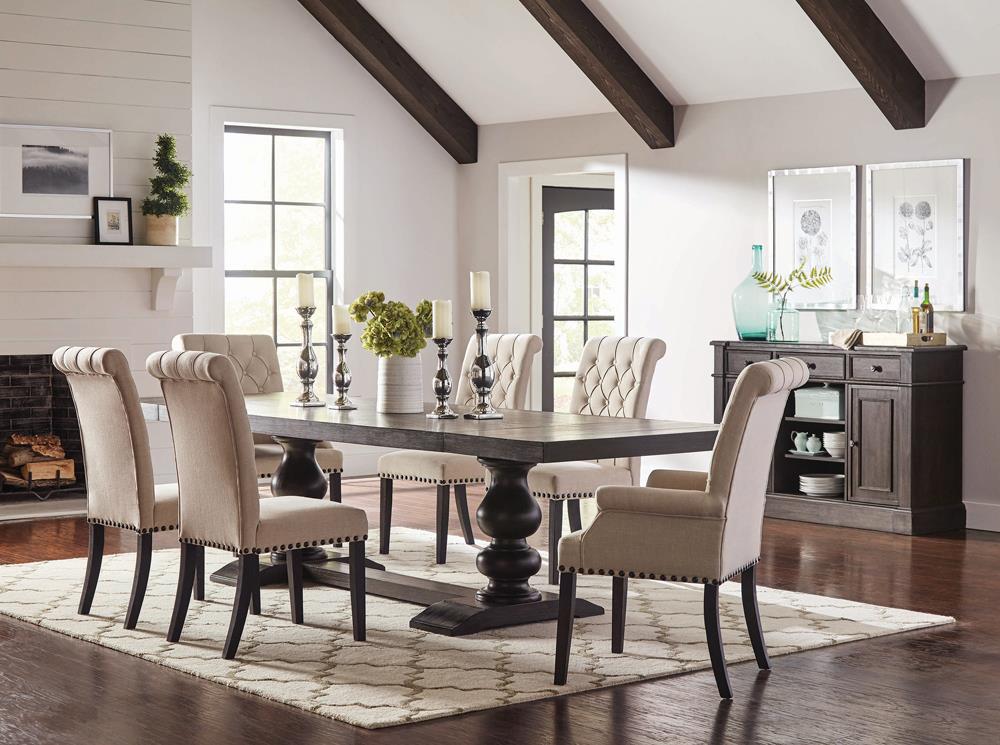 Phelps Antique Noir/Beige 7-Piece Rectangular Trestle Dining Set