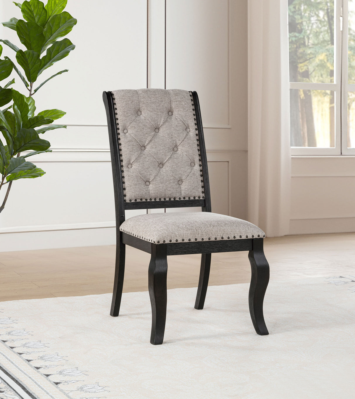 Phelps Tan Distressed Noir Upholstered Dining Side Chair (Set of 2) by Coaster at Eve Furniture