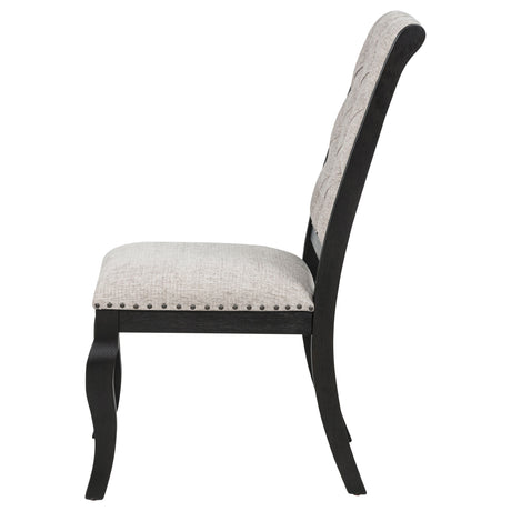 Phelps Tan Distressed Noir Upholstered Dining Side Chair (Set of 2) by Coaster at Eve Furniture