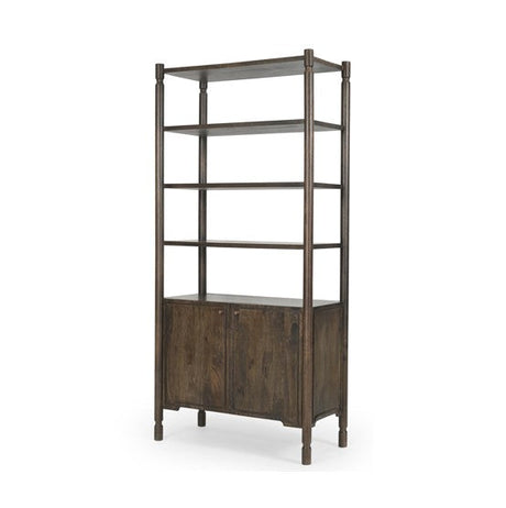 Phil Dark Brown Wood 2 Door 3 Shelves Open Shelving Unit by Mercana at Eve Furniture