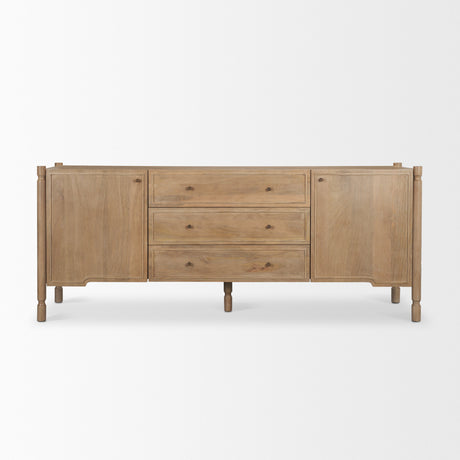 Phil Light Brown Wood 2 Door 3 Drawer Closed Sideboard by Mercana at Eve Furniture