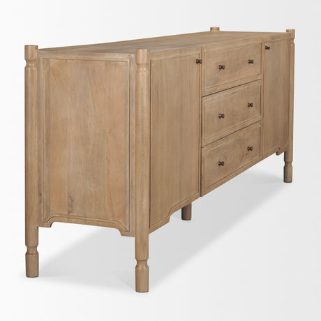 Phil Light Brown Wood 2 Door 3 Drawer Closed Sideboard by Mercana at Eve Furniture