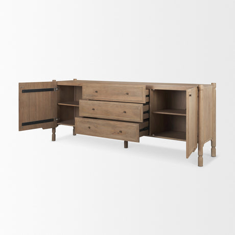 Phil Light Brown Wood 2 Door 3 Drawer Closed Sideboard by Mercana at Eve Furniture