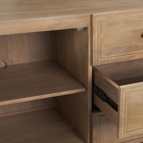 Phil Light Brown Wood 2 Door 3 Drawer Closed Sideboard by Mercana at Eve Furniture