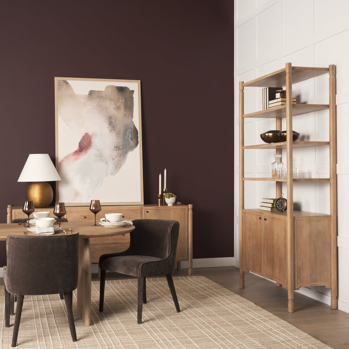 Phil Light Brown Wood 2 Door 3 Shelves Open Shelving Unit by Mercana at Eve Furniture