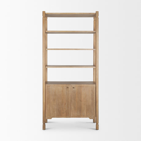 Phil Light Brown Wood 2 Door 3 Shelves Open Shelving Unit by Mercana at Eve Furniture