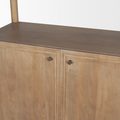 Phil Light Brown Wood 2 Door 3 Shelves Open Shelving Unit by Mercana at Eve Furniture