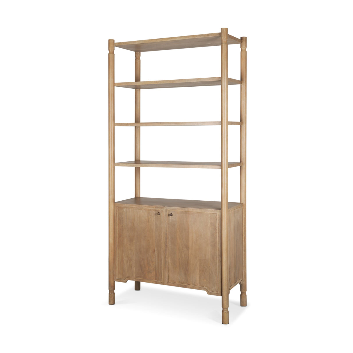 Phil Light Brown Wood 2 Door 3 Shelves Open Shelving Unit by Mercana at Eve Furniture