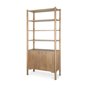 Phil Light Brown Wood 2 Door 3 Shelves Open Shelving Unit by Mercana at Eve Furniture