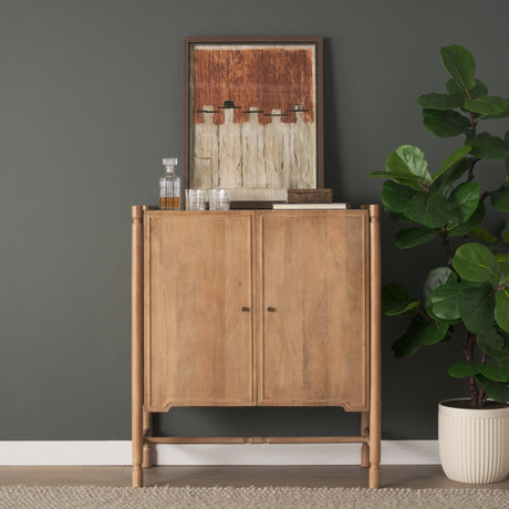Phil Light Brown Wood 2 Door Bar Cabinet by Mercana at Eve Furniture