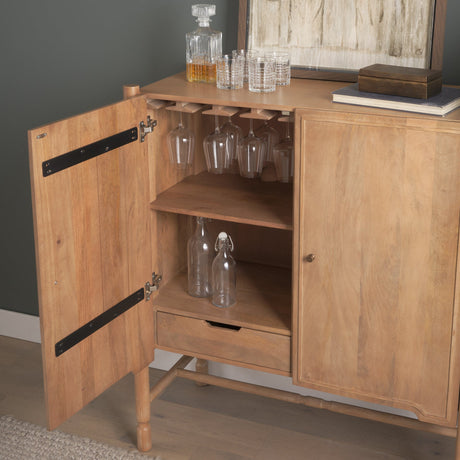 Phil Light Brown Wood 2 Door Bar Cabinet by Mercana at Eve Furniture