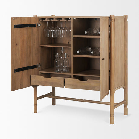 Phil Light Brown Wood 2 Door Bar Cabinet by Mercana at Eve Furniture