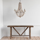 Phillum Silver Metal Chassis and White Wood Beaded Six Bulb Chandelier by Mercana at Eve Furniture