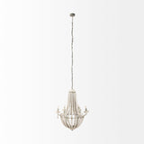 Phillum Silver Metal Chassis and White Wood Beaded Six Bulb Chandelier by Mercana at Eve Furniture