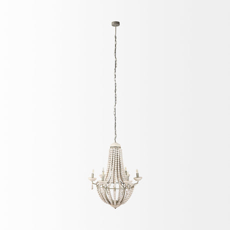 Phillum Silver Metal Chassis and White Wood Beaded Six Bulb Chandelier by Mercana at Eve Furniture