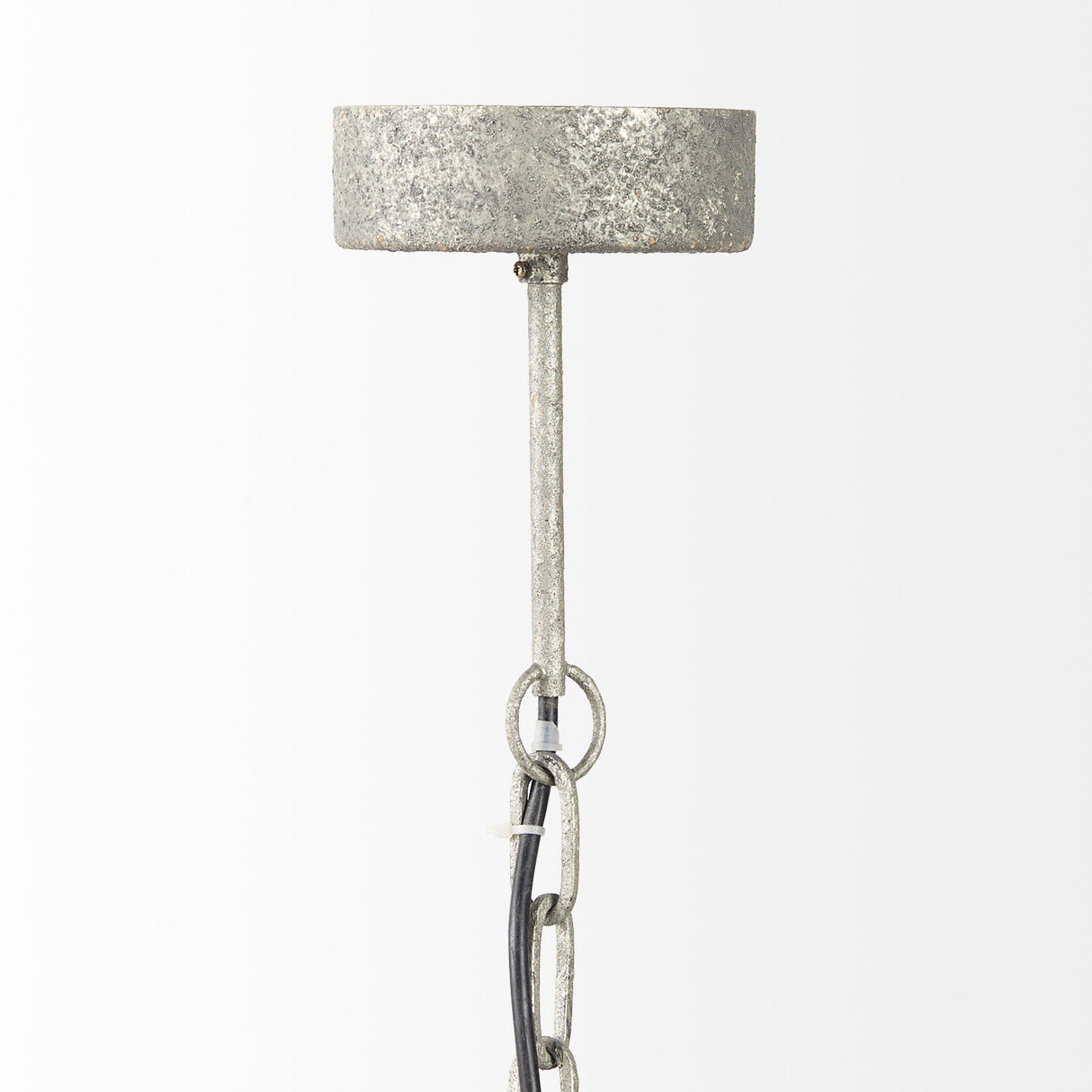 Phillum Silver Metal Chassis and White Wood Beaded Six Bulb Chandelier by Mercana at Eve Furniture