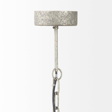 Phillum Silver Metal Chassis and White Wood Beaded Six Bulb Chandelier by Mercana at Eve Furniture