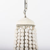 Phillum Silver Metal Chassis and White Wood Beaded Six Bulb Chandelier by Mercana at Eve Furniture
