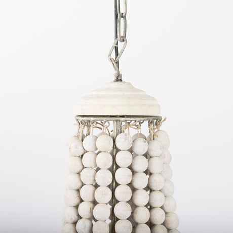 Phillum Silver Metal Chassis and White Wood Beaded Six Bulb Chandelier by Mercana at Eve Furniture