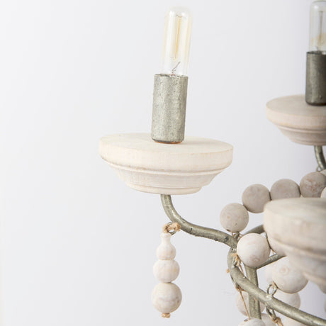 Phillum Silver Metal Chassis and White Wood Beaded Six Bulb Chandelier by Mercana at Eve Furniture