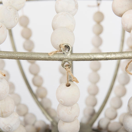 Phillum Silver Metal Chassis and White Wood Beaded Six Bulb Chandelier by Mercana at Eve Furniture