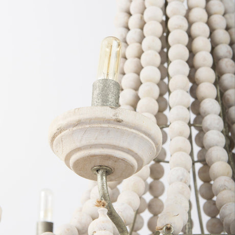 Phillum Silver Metal Chassis and White Wood Beaded Six Bulb Chandelier by Mercana at Eve Furniture