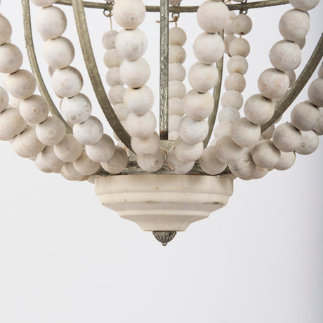 Phillum Silver Metal Chassis and White Wood Beaded Six Bulb Chandelier by Mercana at Eve Furniture