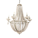 Phillum Silver Metal Chassis and White Wood Beaded Six Bulb Chandelier by Mercana at Eve Furniture