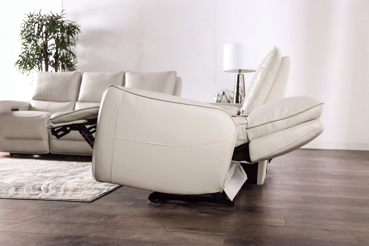 Phineas Beige Power Top Grain Leather Match Reclining Sofa & Loveseat by Furniture of America at Eve Furniture