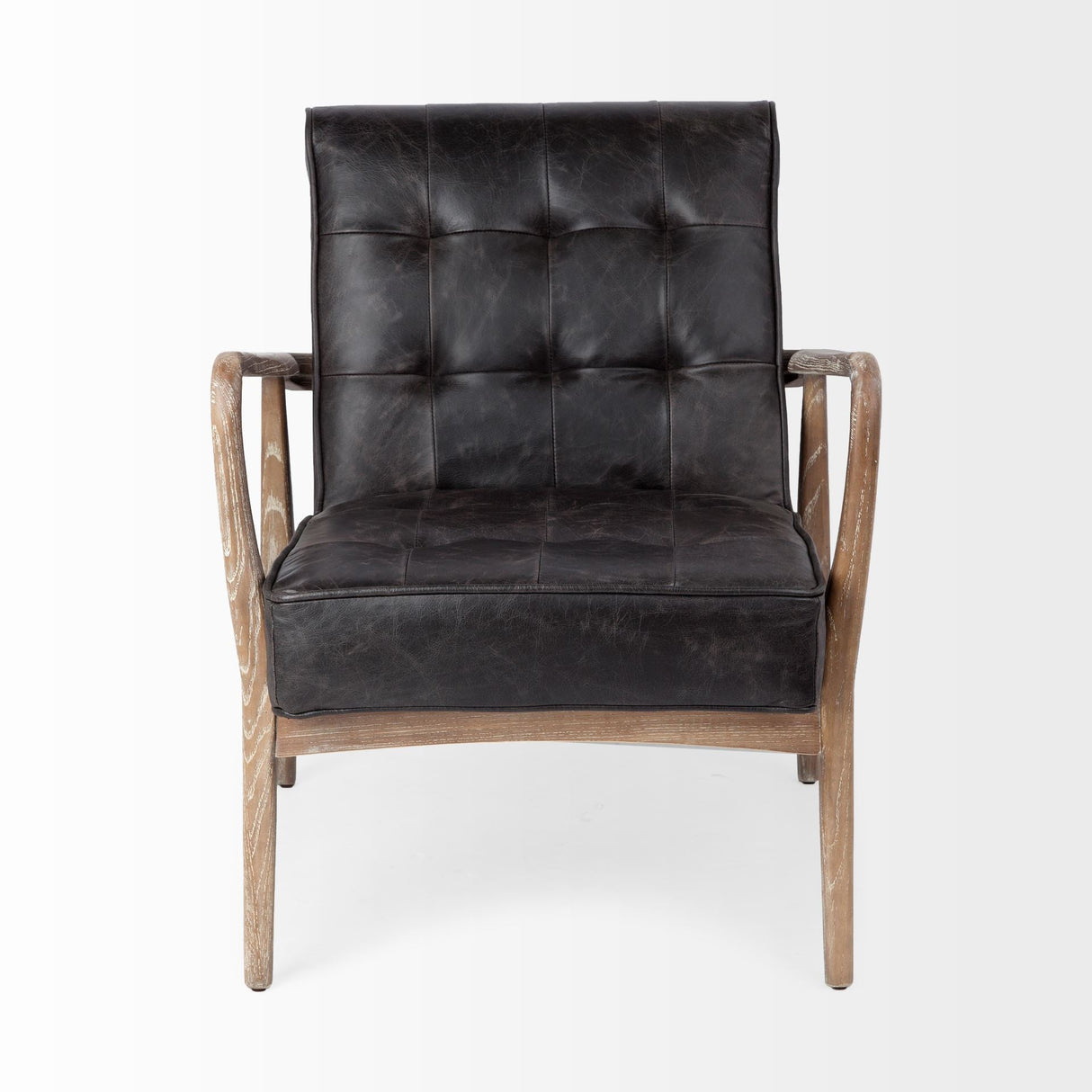 Phineas Black Leather W/ Brown Wooden Frame Accent Chair by Mercana at Eve Furniture