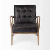 Phineas Black Leather W/ Brown Wooden Frame Accent Chair by Mercana at Eve Furniture