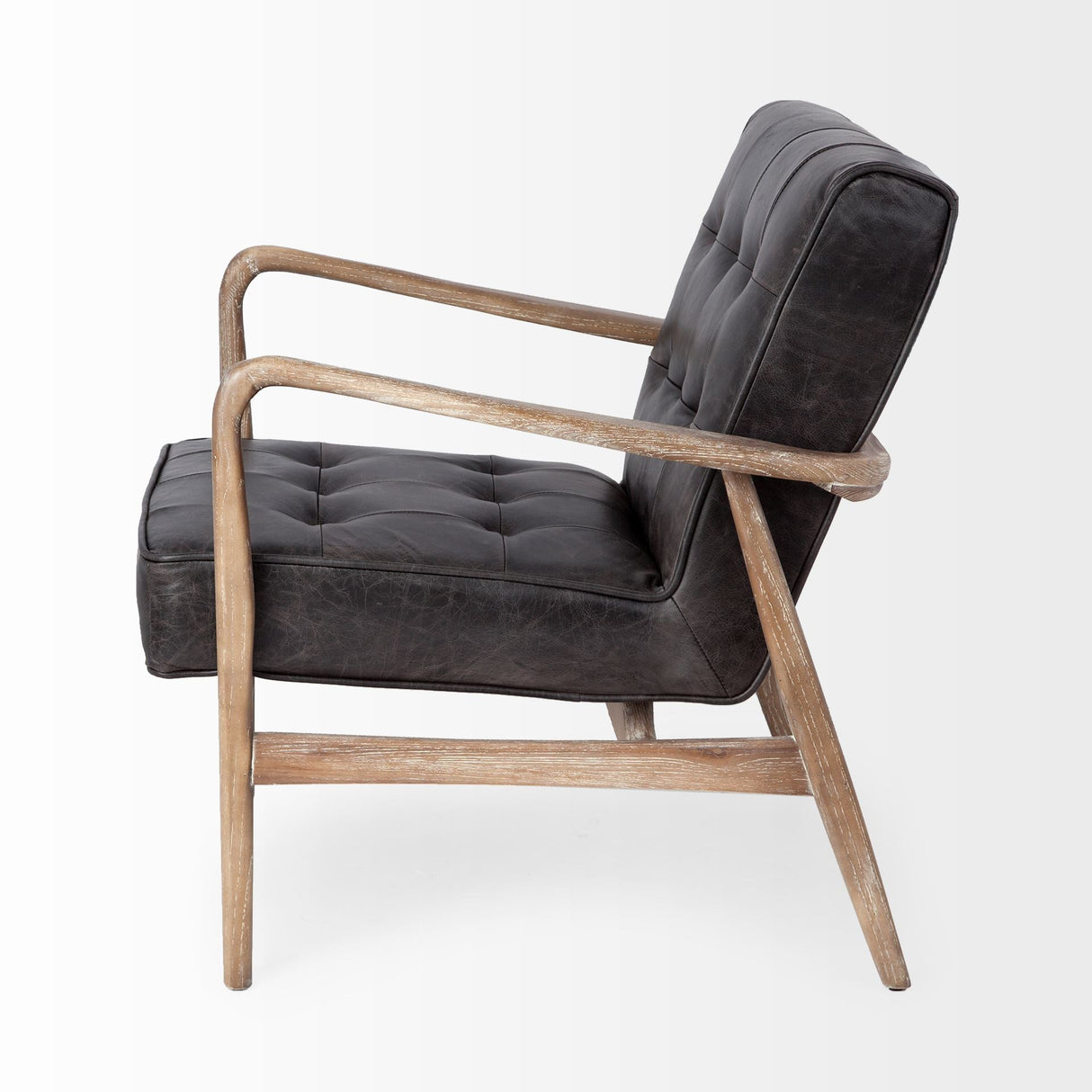 Phineas Black Leather W/ Brown Wooden Frame Accent Chair by Mercana at Eve Furniture