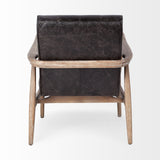 Phineas Black Leather W/ Brown Wooden Frame Accent Chair by Mercana at Eve Furniture