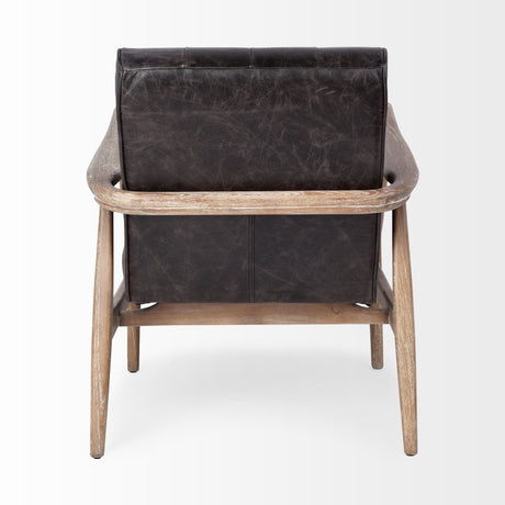 Phineas Black Leather W/ Brown Wooden Frame Accent Chair by Mercana at Eve Furniture