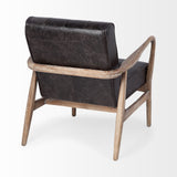Phineas Black Leather W/ Brown Wooden Frame Accent Chair by Mercana at Eve Furniture