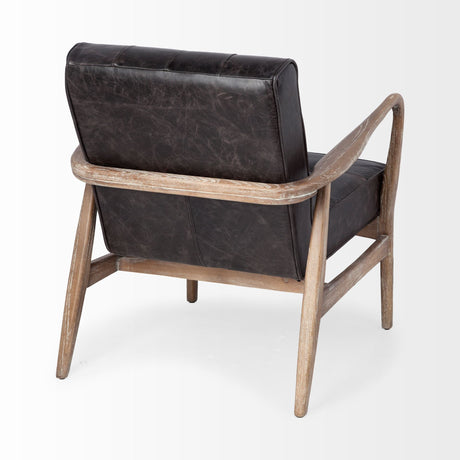 Phineas Black Leather W/ Brown Wooden Frame Accent Chair by Mercana at Eve Furniture