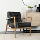 Phineas Black Leather W/ Brown Wooden Frame Accent Chair by Mercana at Eve Furniture